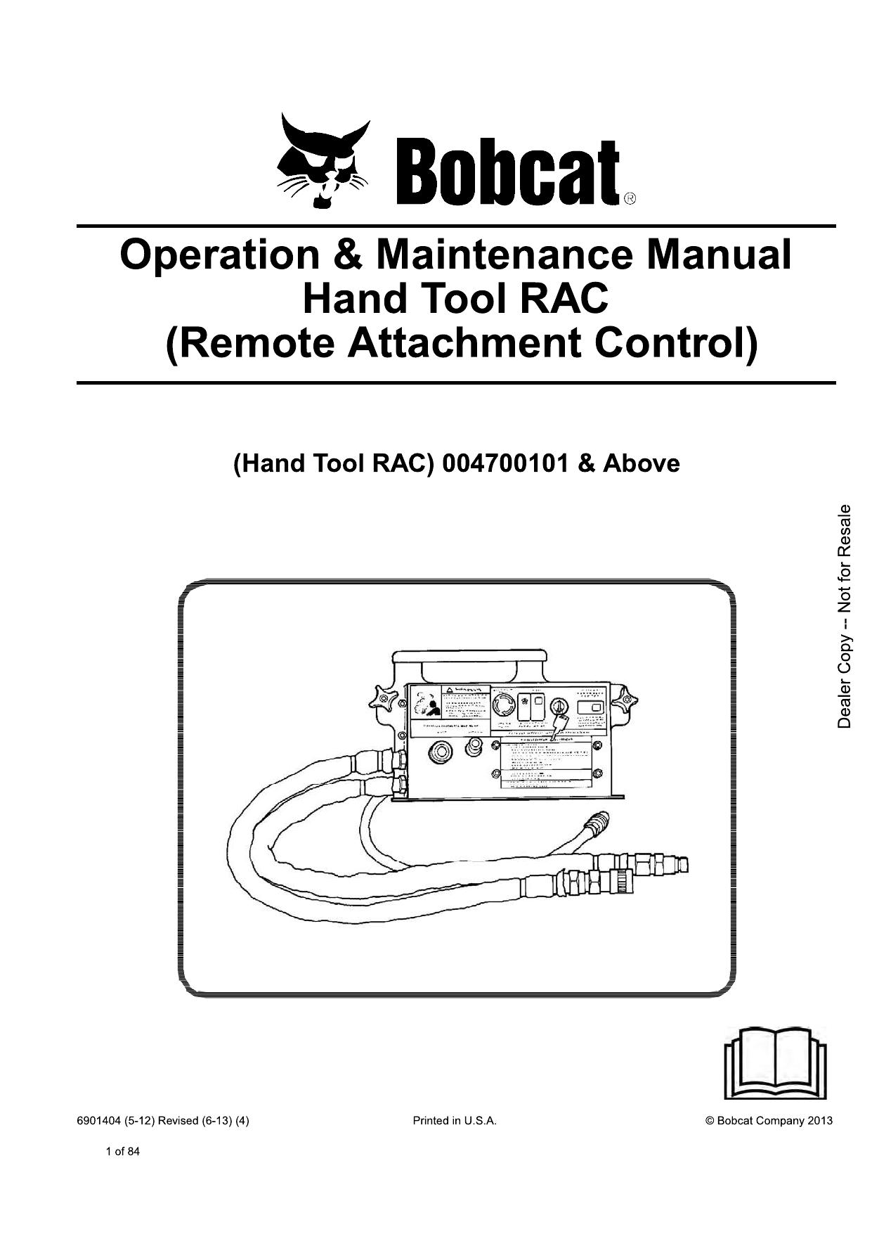 Hand Tool RAC Remote Attachment Control Operation & Maintenance Manual Bobcat